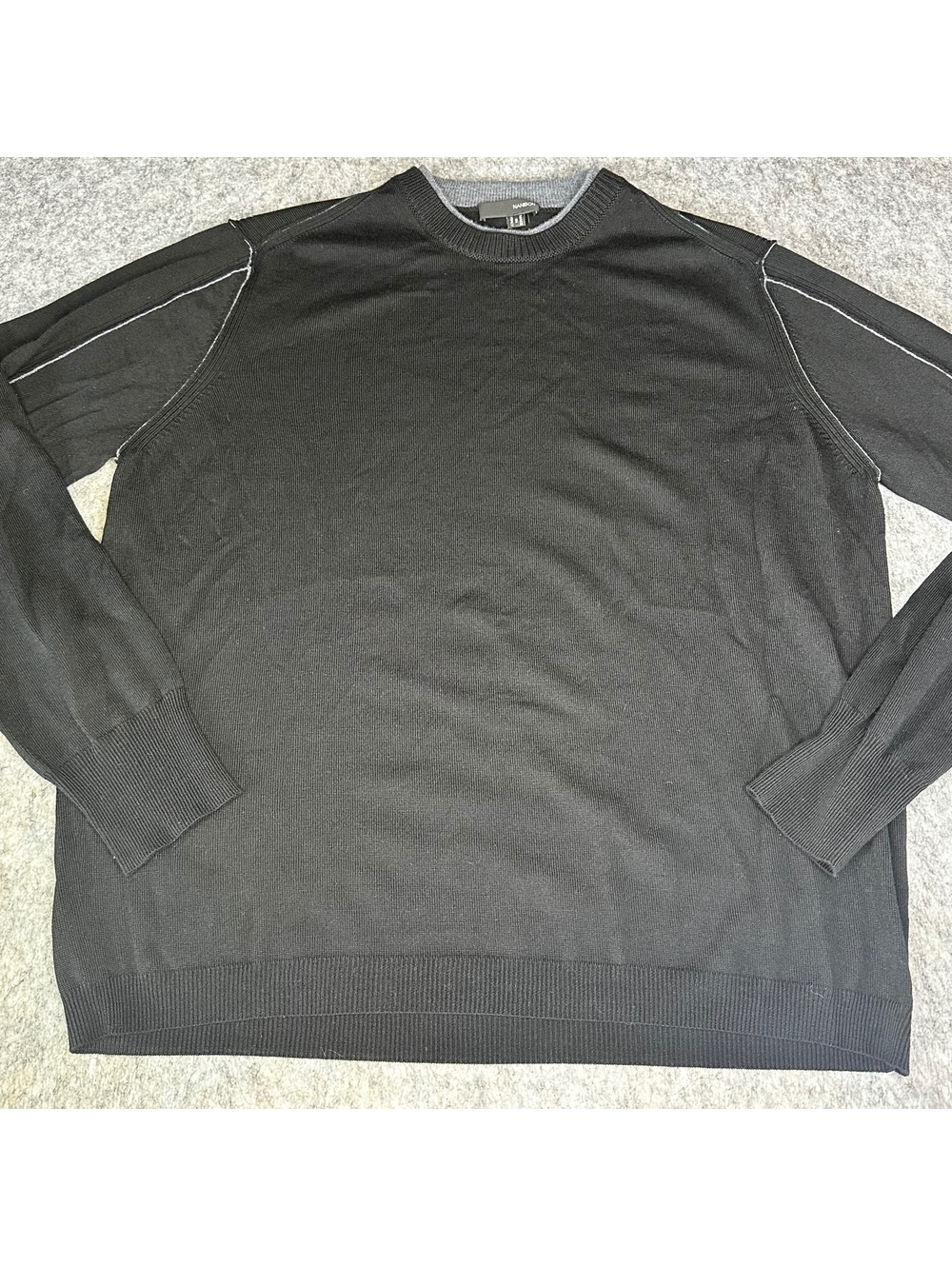 Vintage NANIBON Italy Black Contrast Stitch Crewneck Knit Sweater Pullover Sz L